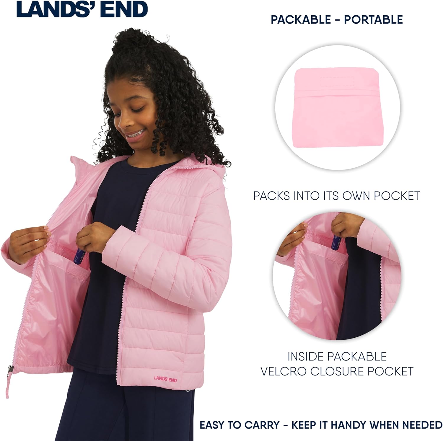 Lands' End Girls' Lightweight Packable Insulated Puffer Jacket - Image 5