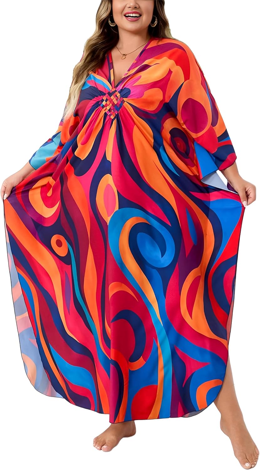 Kaftan Dress for Women - Plus Size Caftan Maxi Beach Dress Moo Moos Loungewear, Swimsuit Cover Up for Beach, Pool or Vacation