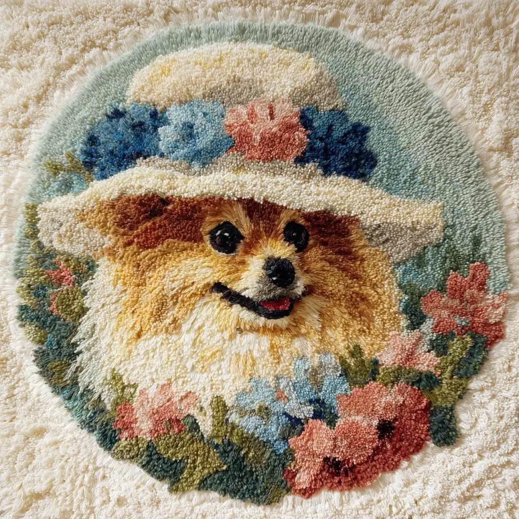 Wallustrioaw F Round Latch Hook Rug Kits Pomeranian Or Adults And Starter 50*50Cm