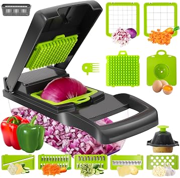 Pro Vegetable Chopper - 14 in 1 Multifunctional Food Chopper with 7 Blades, Onion, Carrot, Garlic Cutter, Gray