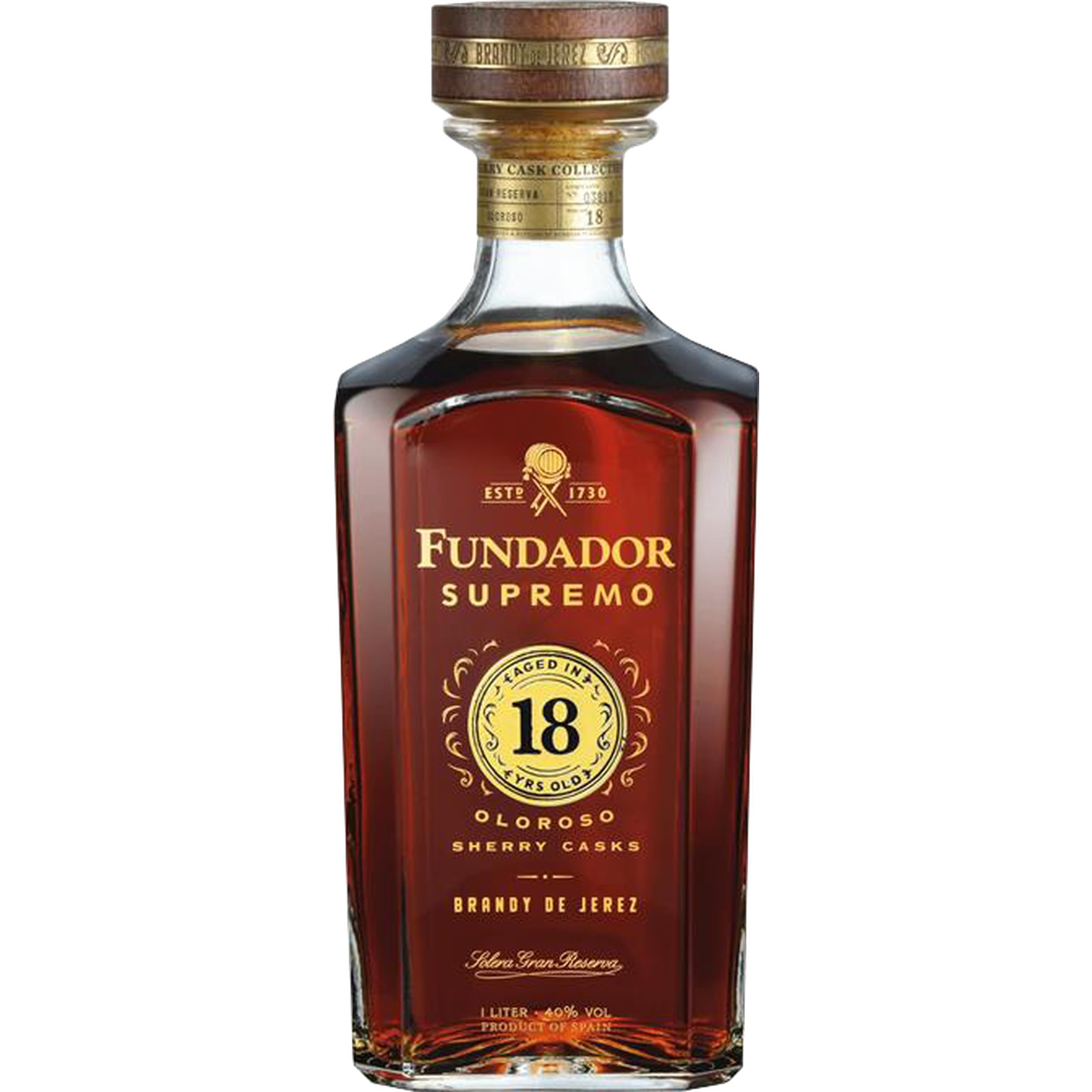 Bodegas Fundador Brandy de Jerez Oloroso Sherry Casks Solera Gran Reserva Fundador Supremo 18 YO halbtrocken Spanien inkl. FeinWert E-Book (1 x 1 l)