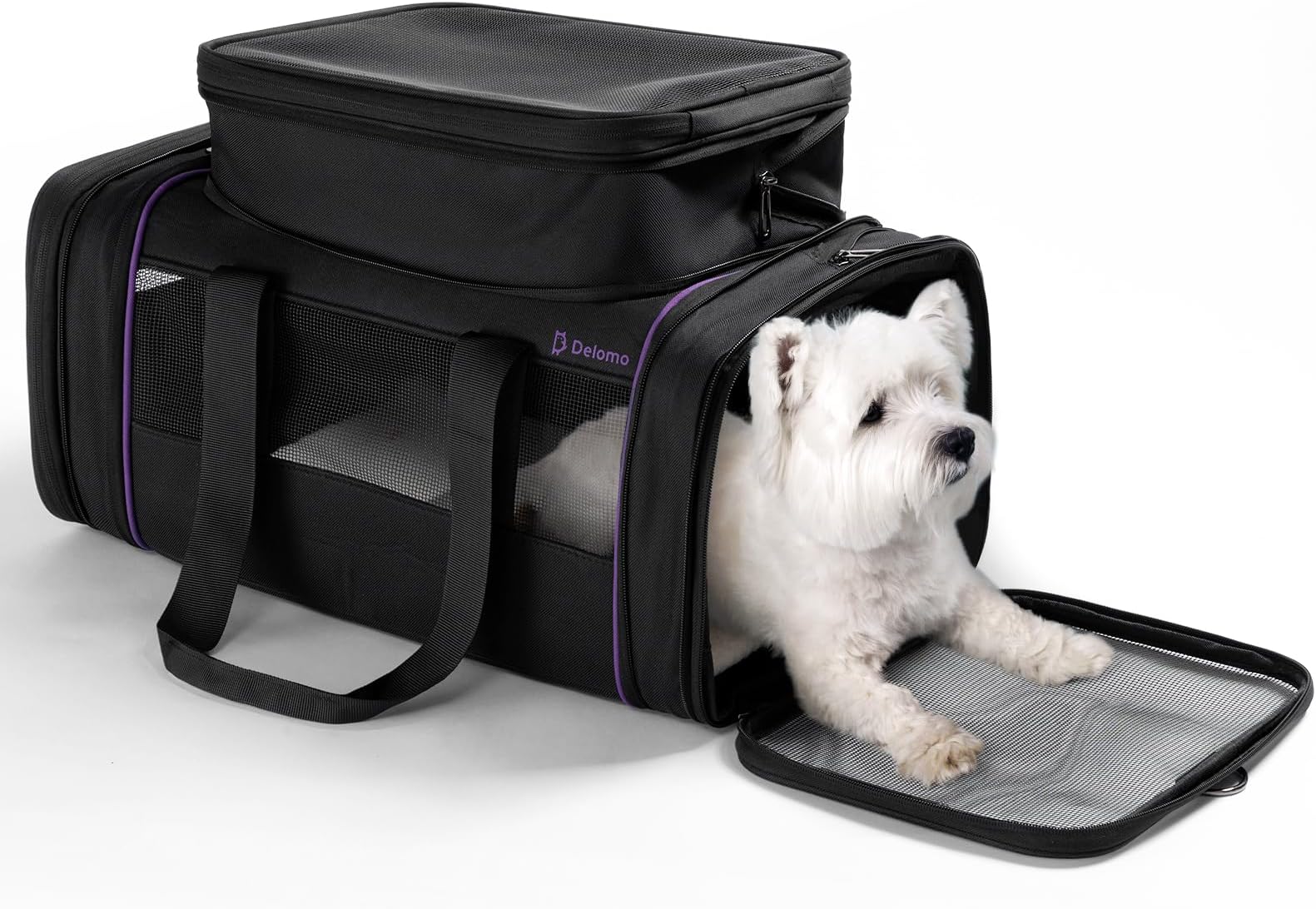 DELOMO Airline Approved Cat and Dog Carrier: Expandable Pet Carrier for Small Dogs, Cats up to 15 Lbs - Fits Major Airlines (17" x 11" x 8.6")