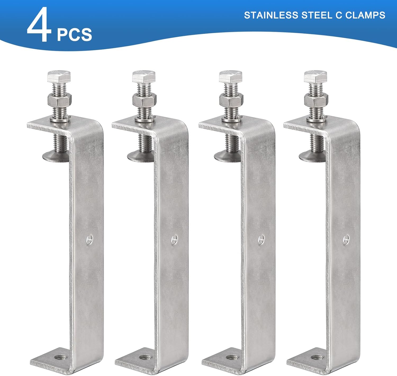 4 Pack 304 Stainless Steel C Clamps with 130mm/5.12" Stable Wide Jaw Opening Tiger Clamp for Woodworking Welding Construction Household Mount
