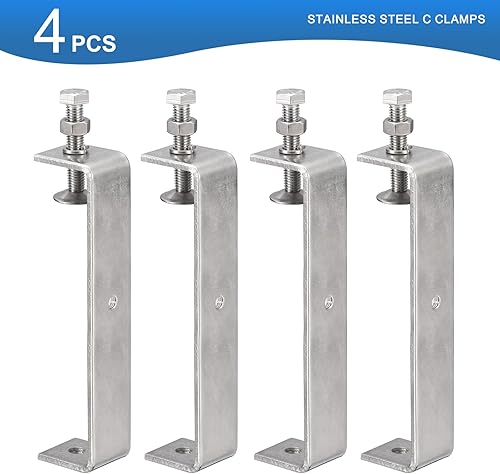 Miniatura 3 de Paquete de 4 abrazaderas C de acero inoxidable 304 con abrazadera de tigre de apertura ancha estable de 5.12 pulgadas para carpintería, soldadura,