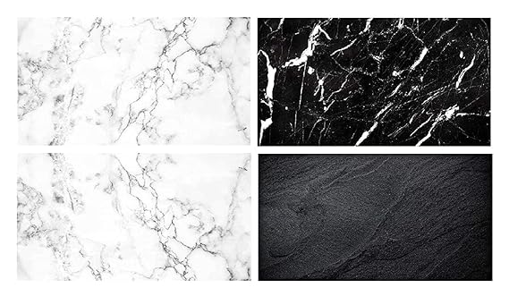 Royalkart (Pack of 2) FlatLay Tabletop Photography Backdrop Background for Food, Jewellery, Cosmetics, Small Product, Photo Pros & More, 88 * 56 cm, (White Marble & Black Marble)