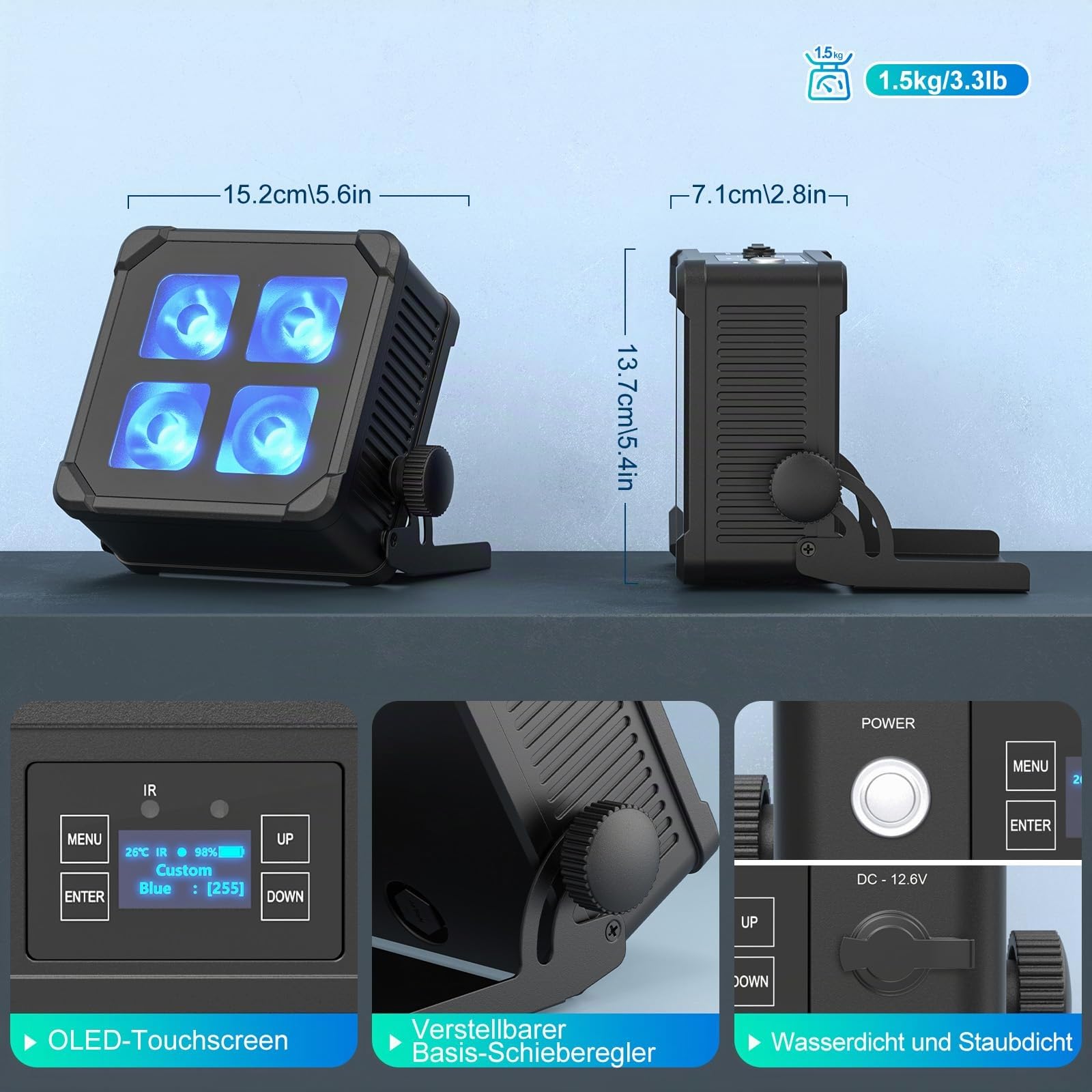 40W IP65 LED Par Strahler Akku, RGBWA UV Wasserdicht Bühnenlicht Outdoor Partylicht Wiederaufladbare mit Fernbedienung und APP Kontrolle für Regentage Hochzeit Bar Show Disco