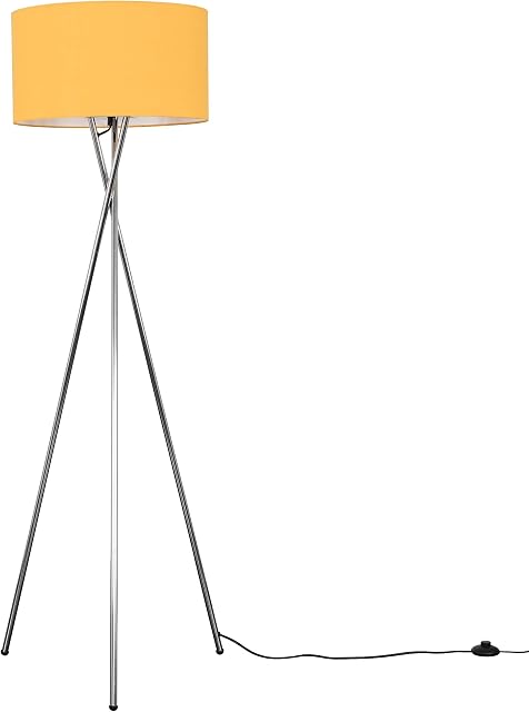 MiniSun Modern Polished Chrome Metal Tripod Floor Lamp with a Mustard Cylinder Shade