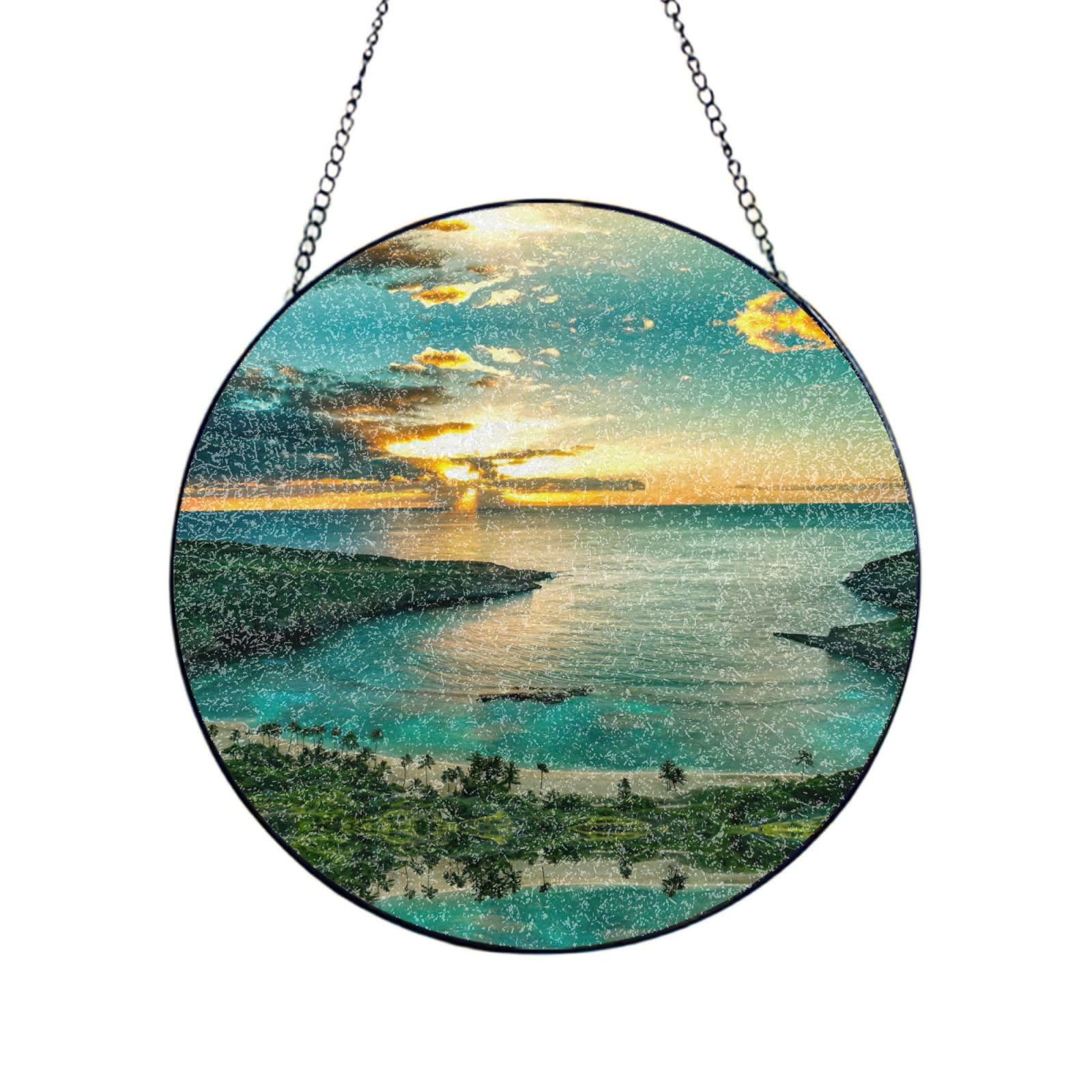 Sunrise Over Hanauma Bay Oahu Hawaii Print Glass Sun Catcher For Windows Hanging Garden Ornament Womens Gift