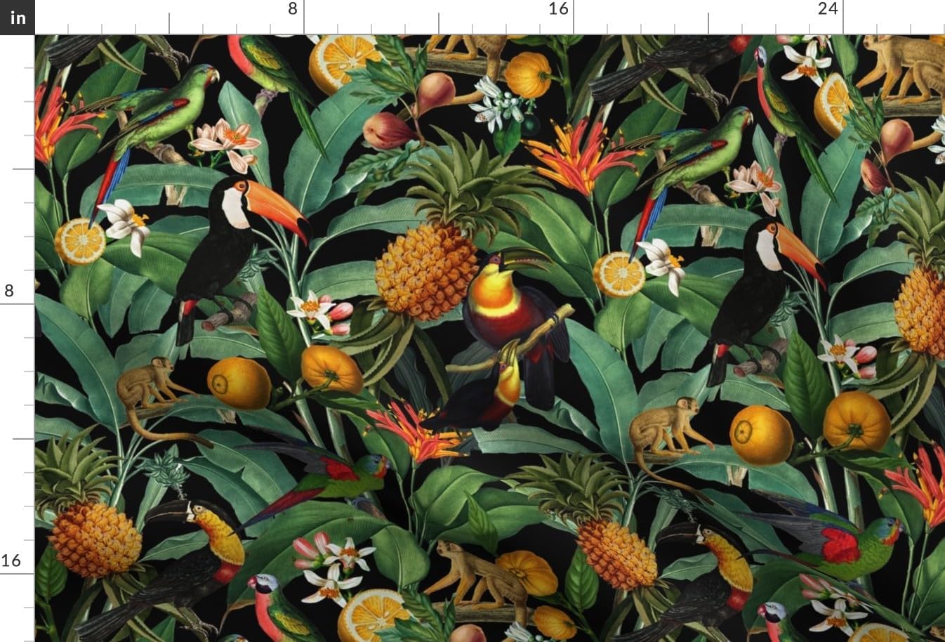 Spoonflower Fabric - Nature Botanical Tropical Toucans Monkeys Parrots Printed on Upholstery Velvet Fabric Fat Quarter - Upholstery Home Decor Bottomweight Apparel