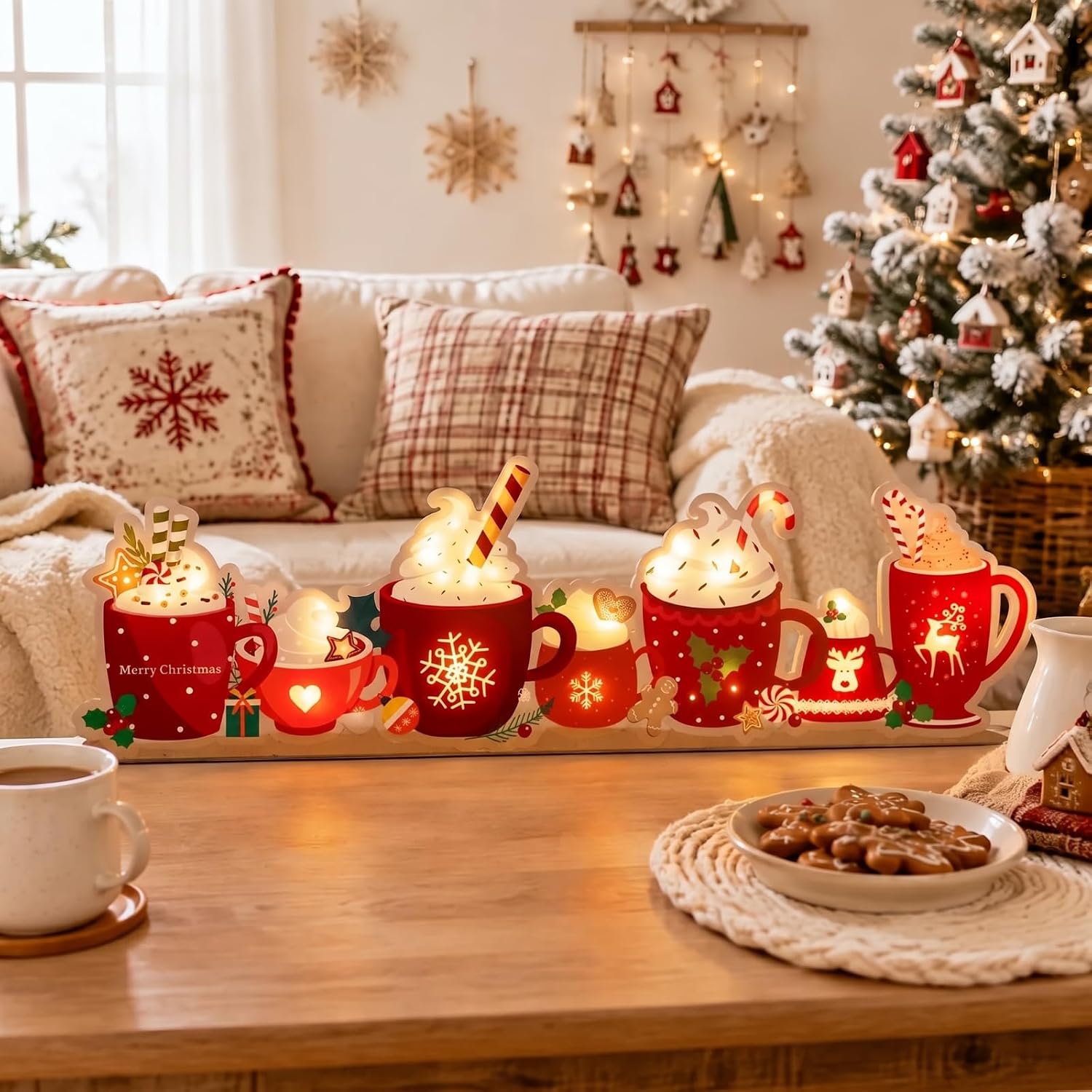 Yookeer Christmas Hot Cocoa LED Wooden Tabletop Sign 14.3in Bar Station