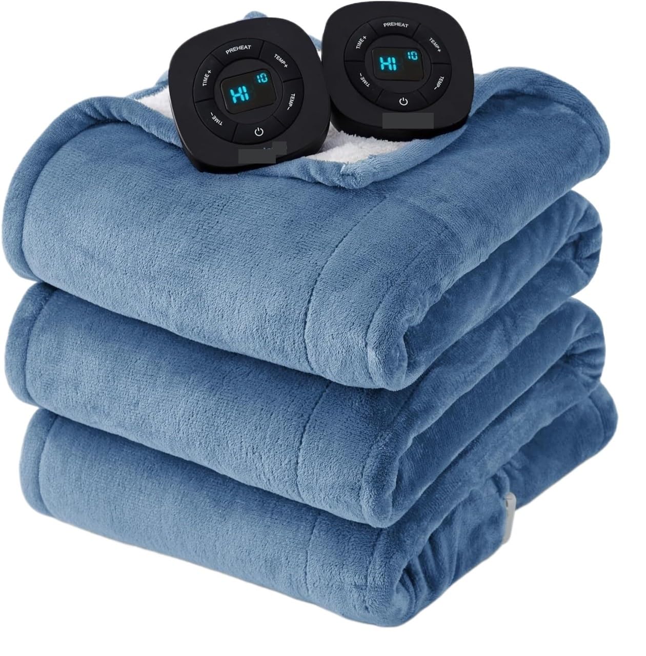 Flannel Soft Blanket, Comfortable Temperature-Adjustable Heating Blanket for Bed, Sofa (100x90 Inches, Cream White)(11 - Blue)