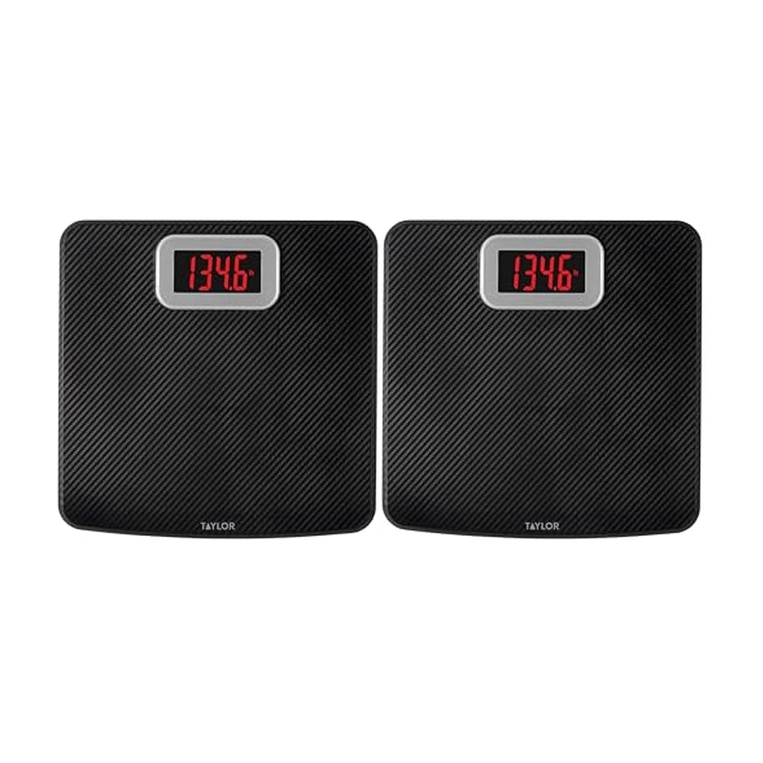 Taylor Digital Scales for Body Weight, High 400 LB Capacity, Carbon Fiber Anti-Slip Mat, Readout with Red Digits, Auto On and Off Scale, 11.8 x 11.8 Inches, Black (Pack of 2)