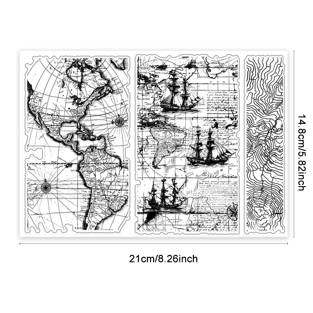 PH PandaHall Timbro Trasparente Mappa Globale Vintage 21x14.8cm per Scrapbooking