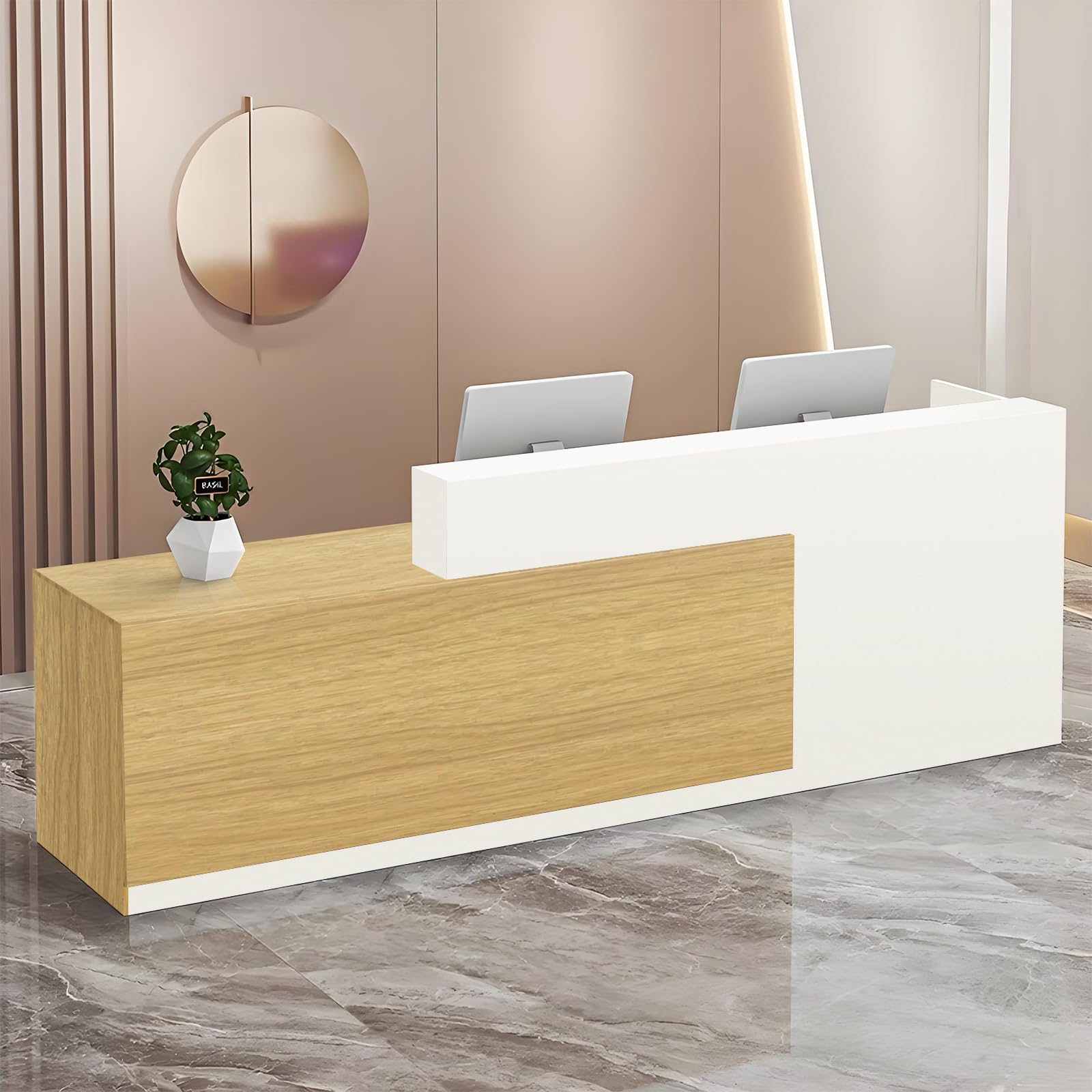 Modern Reception Desk with Storage Drawers and Open Shelves, 47-95 Inch Front Counter Table for Office, Salon, Lobby, Retail Store, or Home Workspace