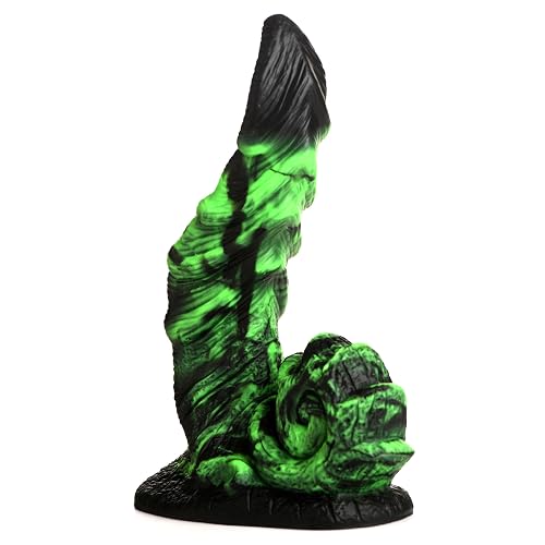 CREATURE COCKS Glowzilla Glow-in-the-Dark Silicone Dildo for Beginners, Men, Women, & Couples. Fantasy Dildo and Suction Cup Base. Harness Compatible. 1 Piece, Green & Black.