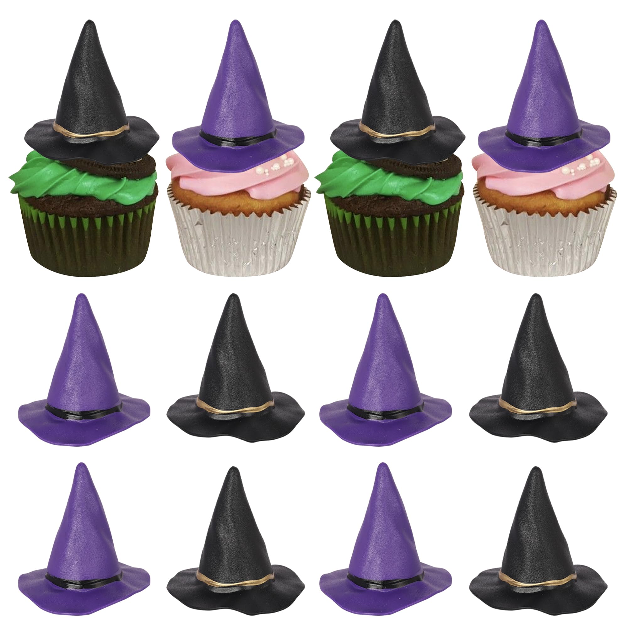 Xsstarmi 12 Pack 3D Witch Hat Cupcake Toppers Black Witch Wizard Theme Cupcake Picks for Halloween Baby Shower Wedding Birthday Anniversary Party Cake Decorations Supplies โ image 1