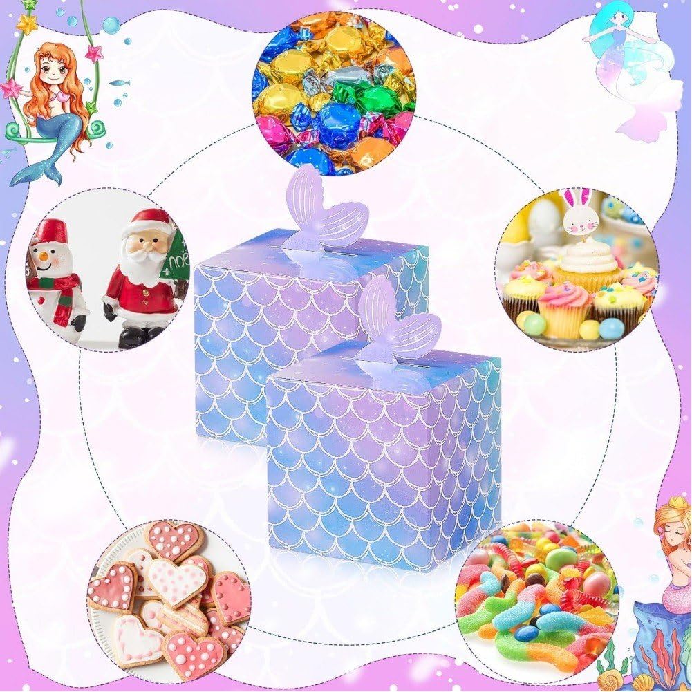 Zghhc Pudełka na cukierki syrenki, 20 sztuk, papierowe pudełka na prezenty, małe pudełka na cukierki, przekąski, na ślub, urodziny, baby shower, przyjęcie