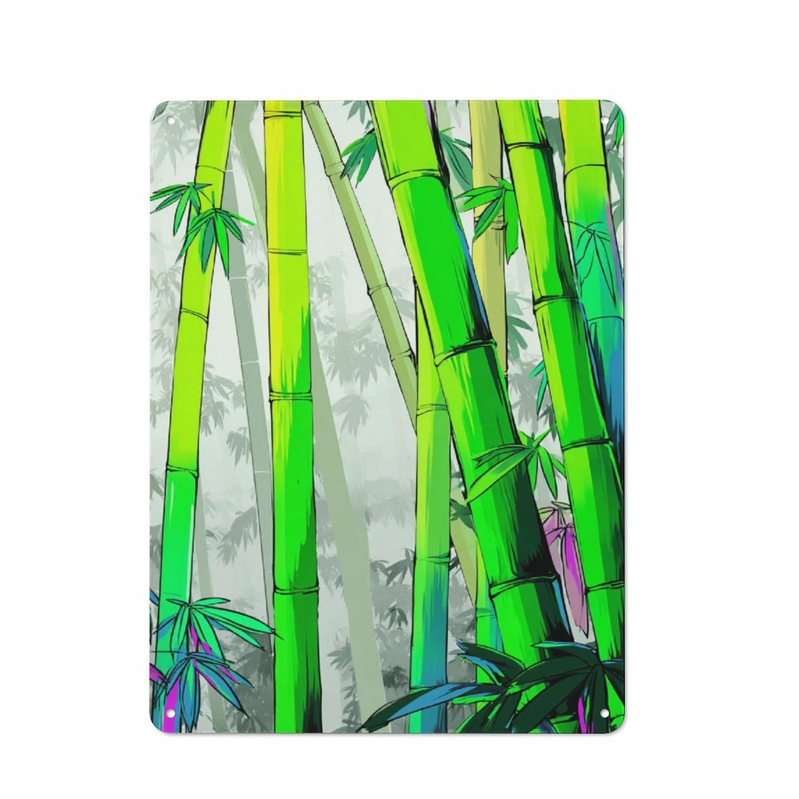 Junmoney Bamboo Forest Illustration For Bar Or Restaurant, Retro Metal Plaque 40X30cm, A Decorative Christmas Gift For Hospitality Decor Collectors