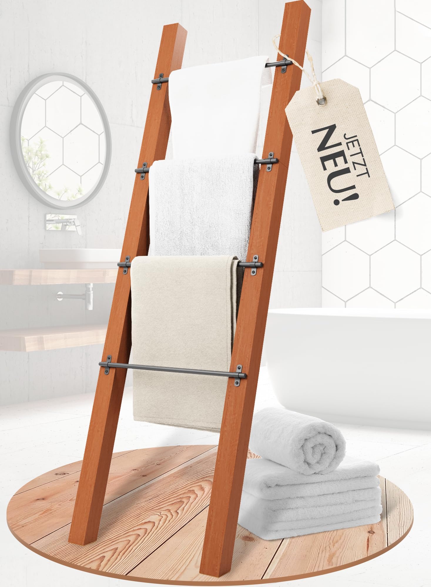 BAVA® Handtuchhalter Ohne Bohren 160cm [Ohne Wandmontage] Holz