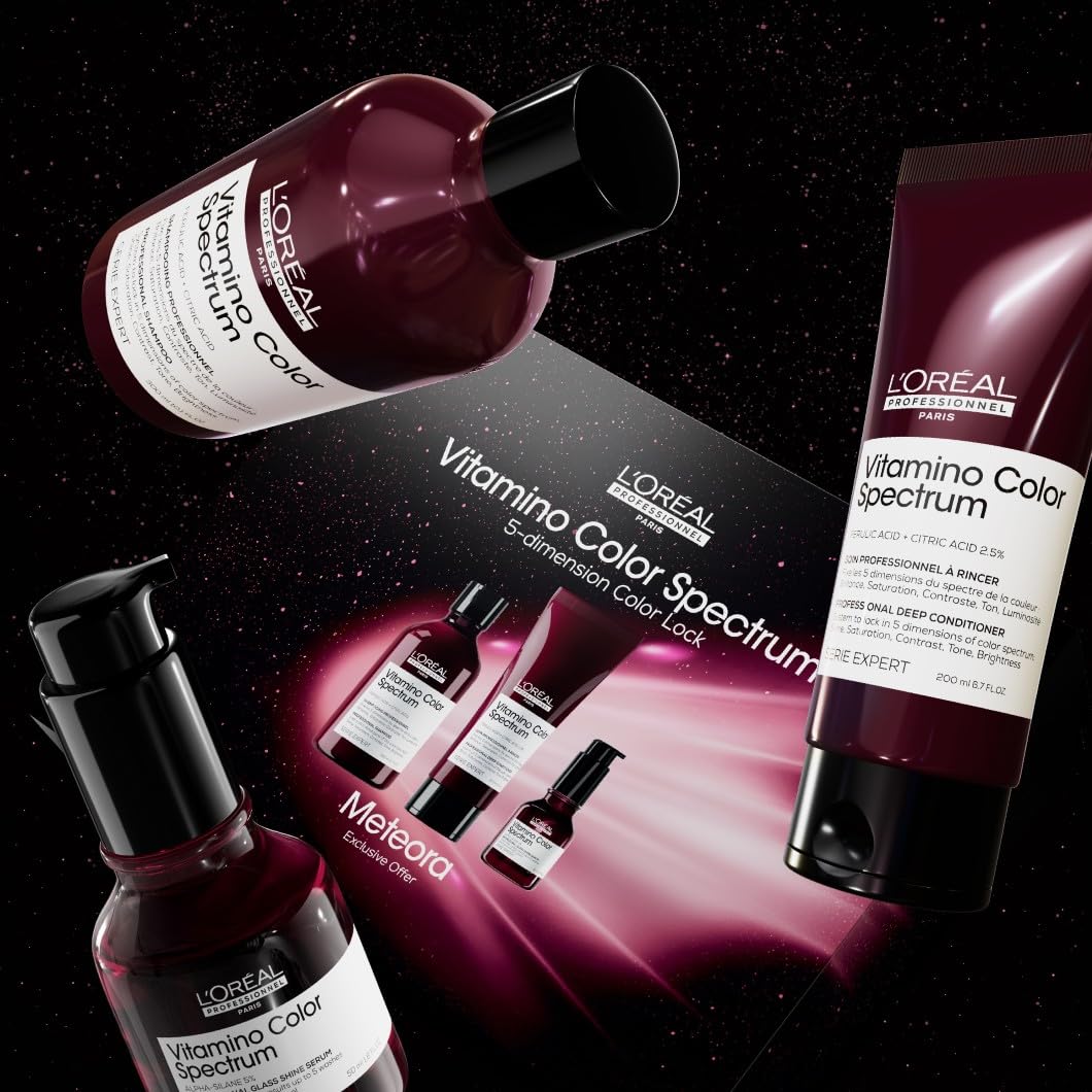 L'Oréal Professionnel Pflegetrio aus Shampoo, Haarmaske und Leave-In-Serum, Meteora Geschenkset, Mit Ferula- & Zitronensäure für coloriertes Haar, Serie Expert, Vitamino Color Spectrum