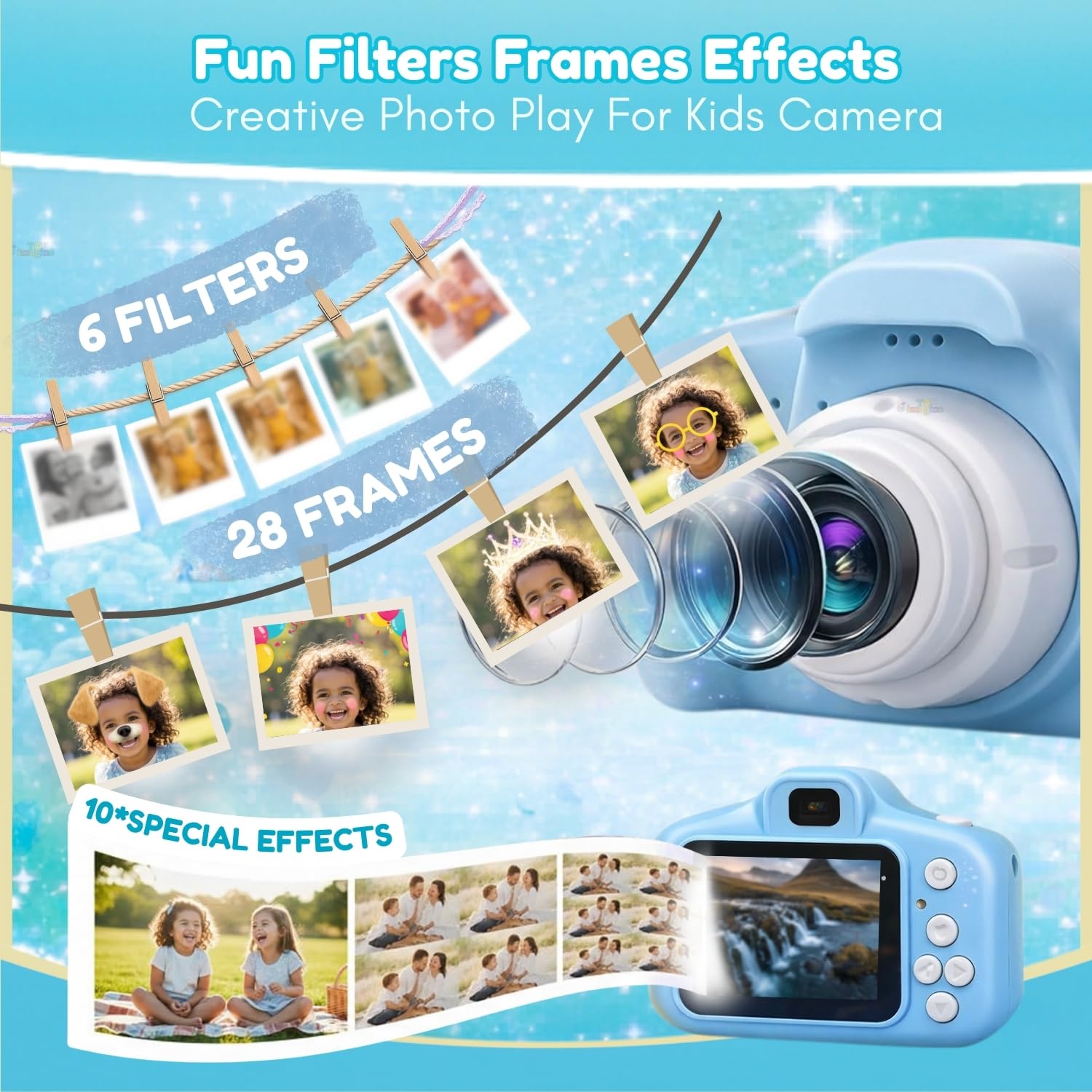 Toy Imagine Kids Digital Camera Toy 3.0MP 1080P Video Camera with 2-Inch Screen & 32GB Capacity USB Rechargeable with Games,Filters,Time-Lapse Educational Birthday Gift for Boys & Girls Age 3–12(Blue) — Amazon image 3