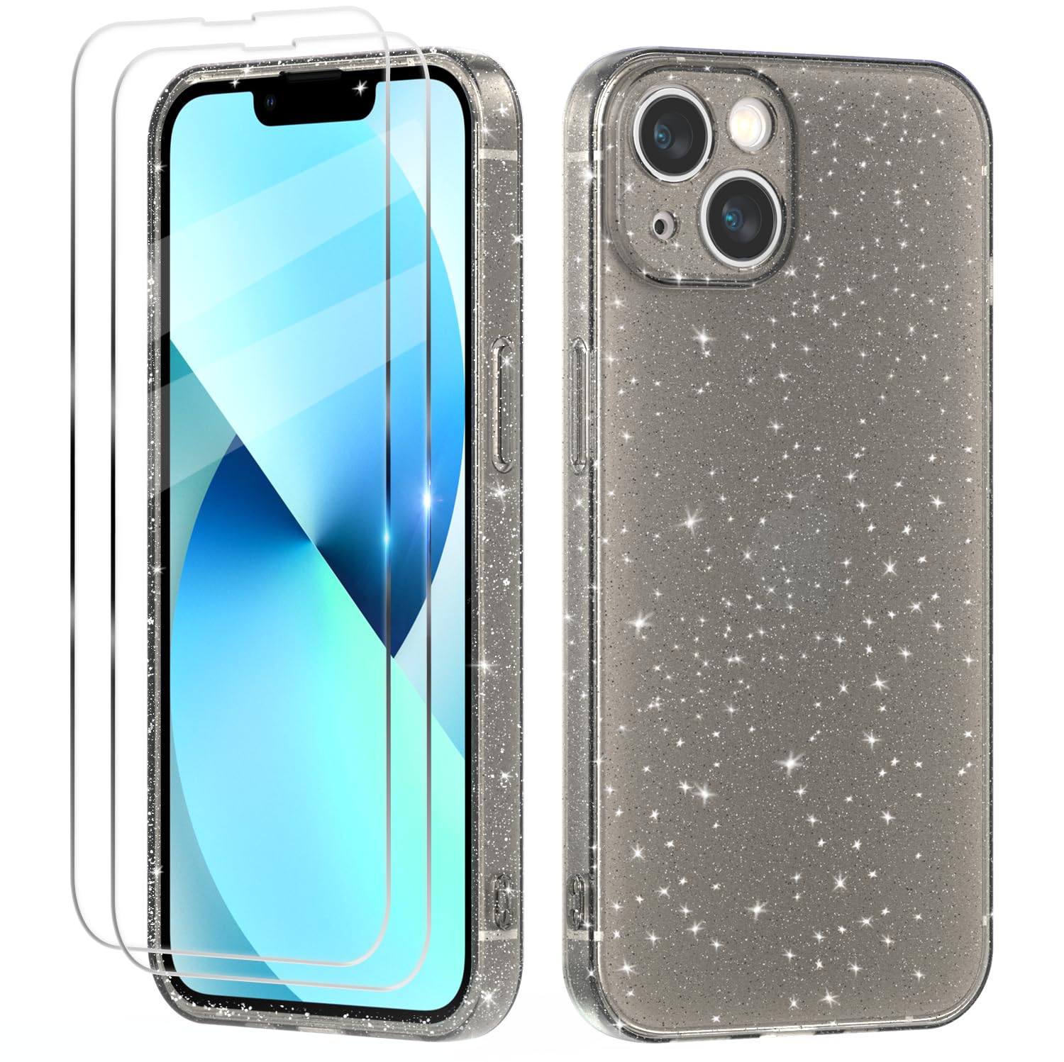 ORETECH per Cover iPhone 13 Pro Max 6,7 Pollici, Custodia iPhone 13 Pro Max con[2 x Pellicola Protettiva Vetro Temperato] [Protezione dell'obiettivo della fotocamera] Cover Antiurto in Silicone - Nero