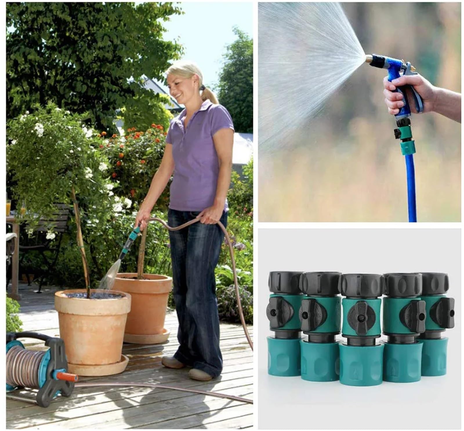 5 connettori rapidi per tubo da giardino, in plastica, con valvola, per irrigazione da giardino, adattatore per tubo flessibile da giardino espandibile (B)