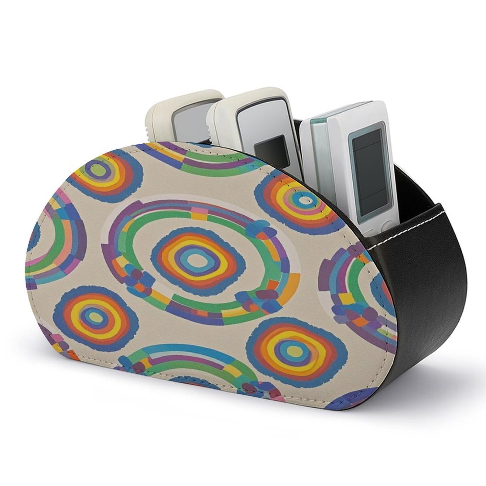 FekiLoot Leather Remote Control Holder with 5 Compartments Rainbow Pattern Remote Caddy Desktop Organizer Store TV Remote Holder Remote Organizer for Bedside Table Office Desk