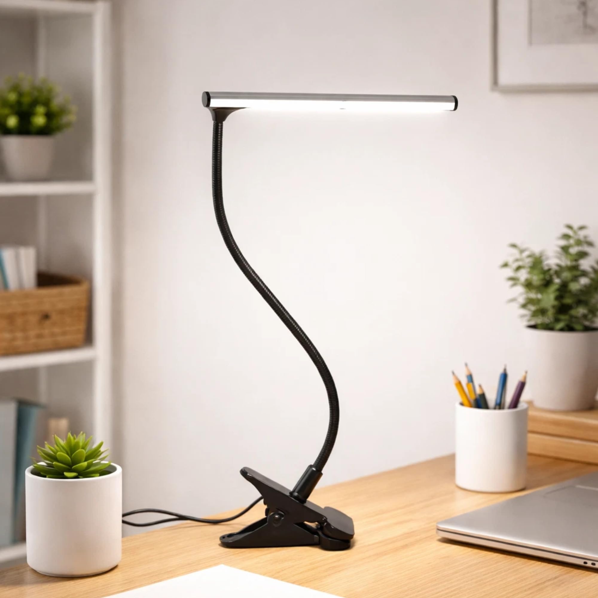 BURAKH Clip on Desk Lamp LED Reading Night Light USB Clamp Work Adjustable Flexible 4000K (White)