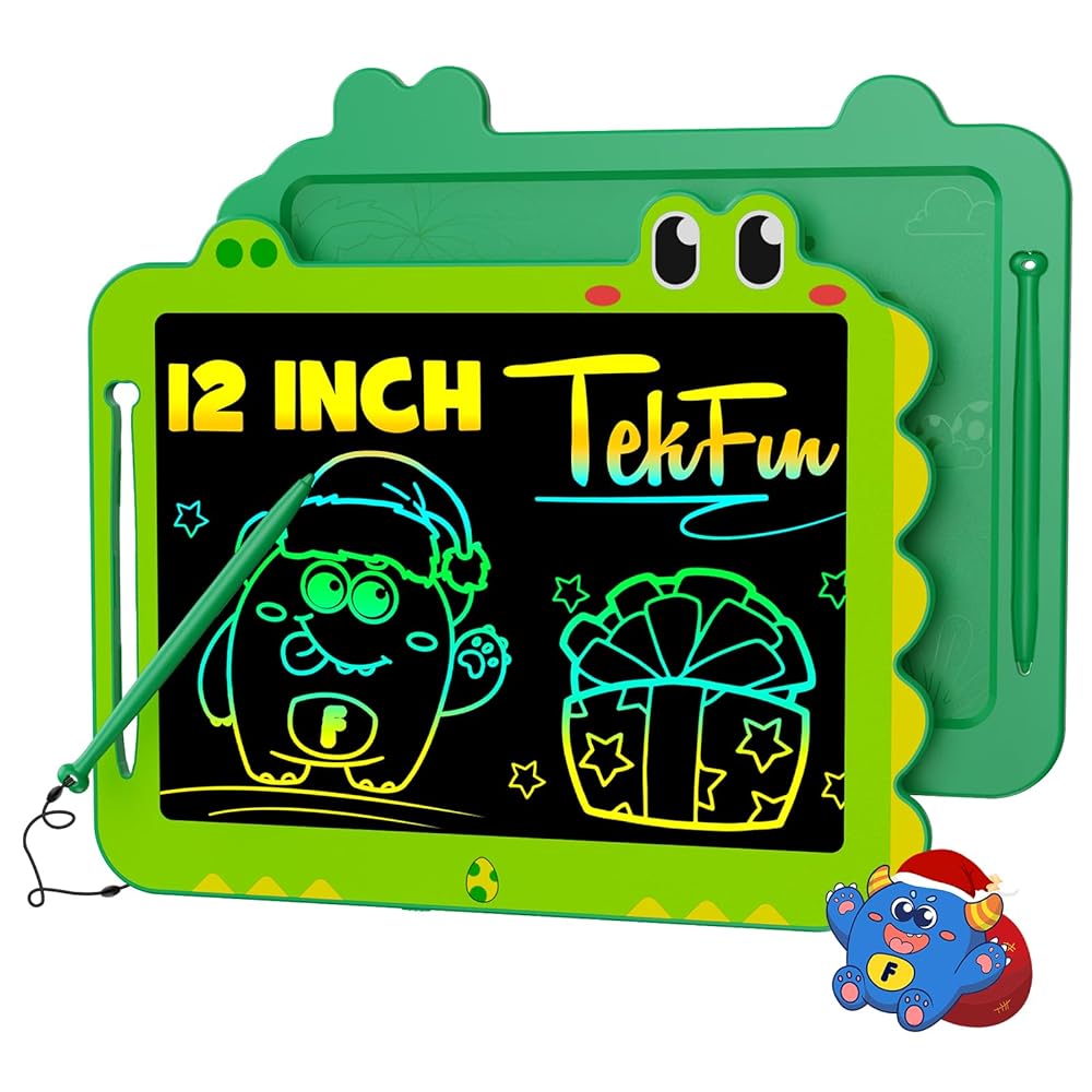 TEKFUN LCD Writing Tablet for Kids, 12 Inch Doodle Board Colorful Drawing Tablet, Reusable Electronic Pads Educational and Learning Toys Gifts for 3-13 Years Old Boys and Girls (Green)