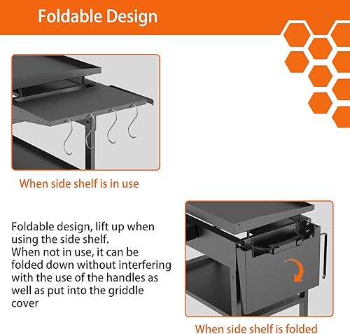 Miniatura 4 de PHYESUVIN Estante lateral plegable para parrilla Blackstone de 28 pulgadas, accesorios de plancha para Blackstone con soporte para toallas de papel,
