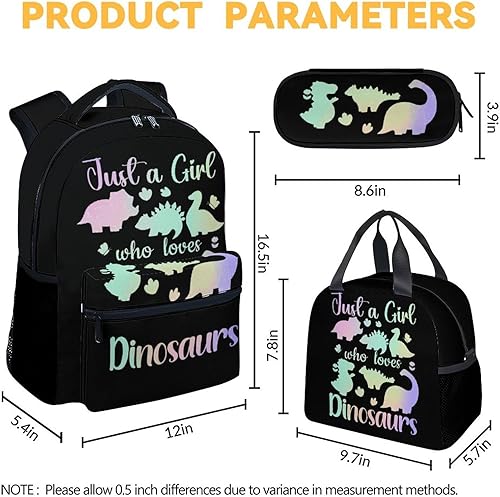 Miniatura 4 de Mochila de dinosaurio con lonchera y estuche para lápices, 3 en 1 a juego de mochilas para niños y niñas, bonita bolsa de libros y estuche para