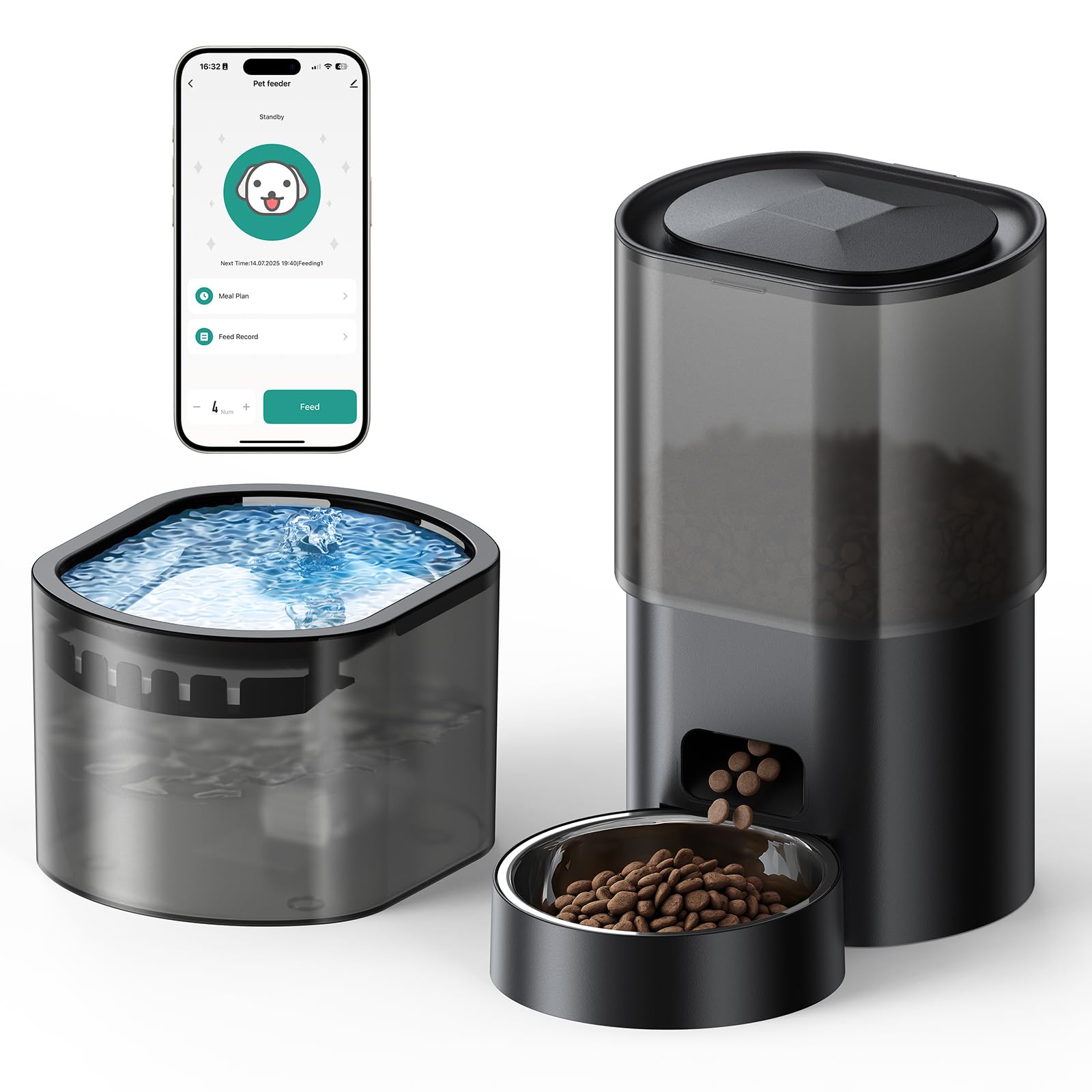 3L Automatischer Katzenfutterspender 2,5L Katzenbrunnen-Set, geräuscharmes App-gesteuertes Fernfütterungsgerät mit 10 Mahlzeiten pro Tag, Anti-Verstopfungs-Design, ideal für Katzen & Welpen
