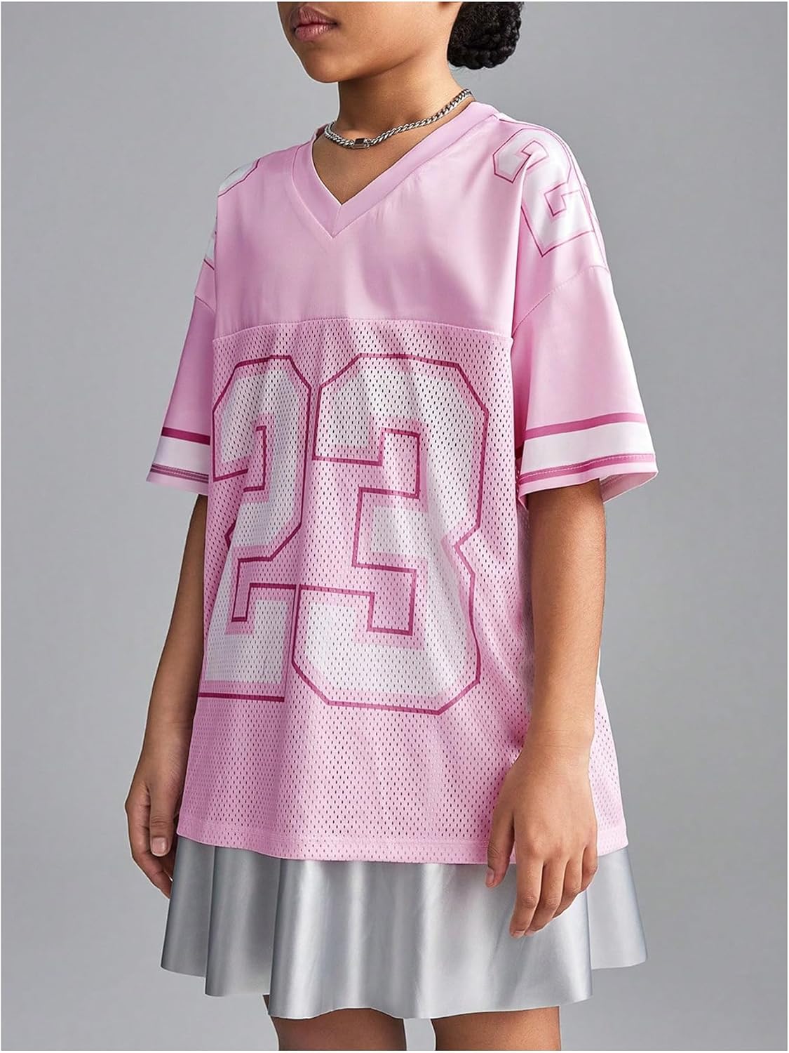 WDIRARA Girl's Number Graphic Jersey Shirts Short Sleeve V Neck Tees Oversized T-Shirt Tops - Image 5