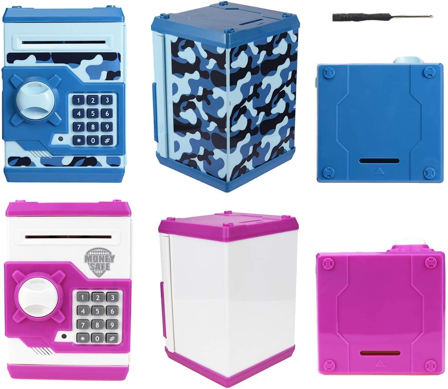 Kids Money Bank, Electronic Piggy Banks x2Pcs, Great Gift Toy for Kids Children, Auto Scroll Paper Money Saving Box Password Coin Bank,Perfect Toy Gifts for Boys Girls Age 3+