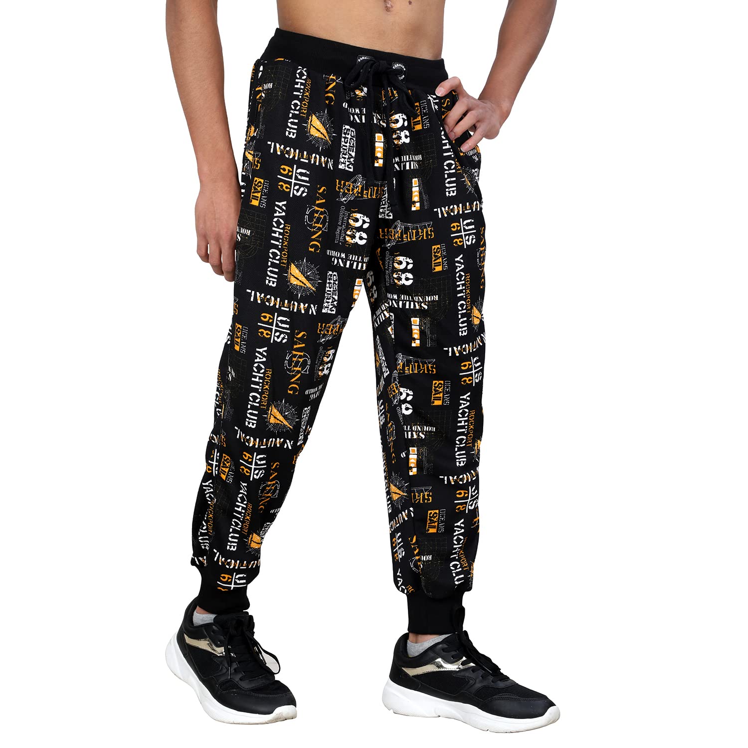 Buga BearMen's Lower Track Pant Joggers Polyester Lycra Regular Casual Bottom Wear Night Pants for Men & Boys - Black