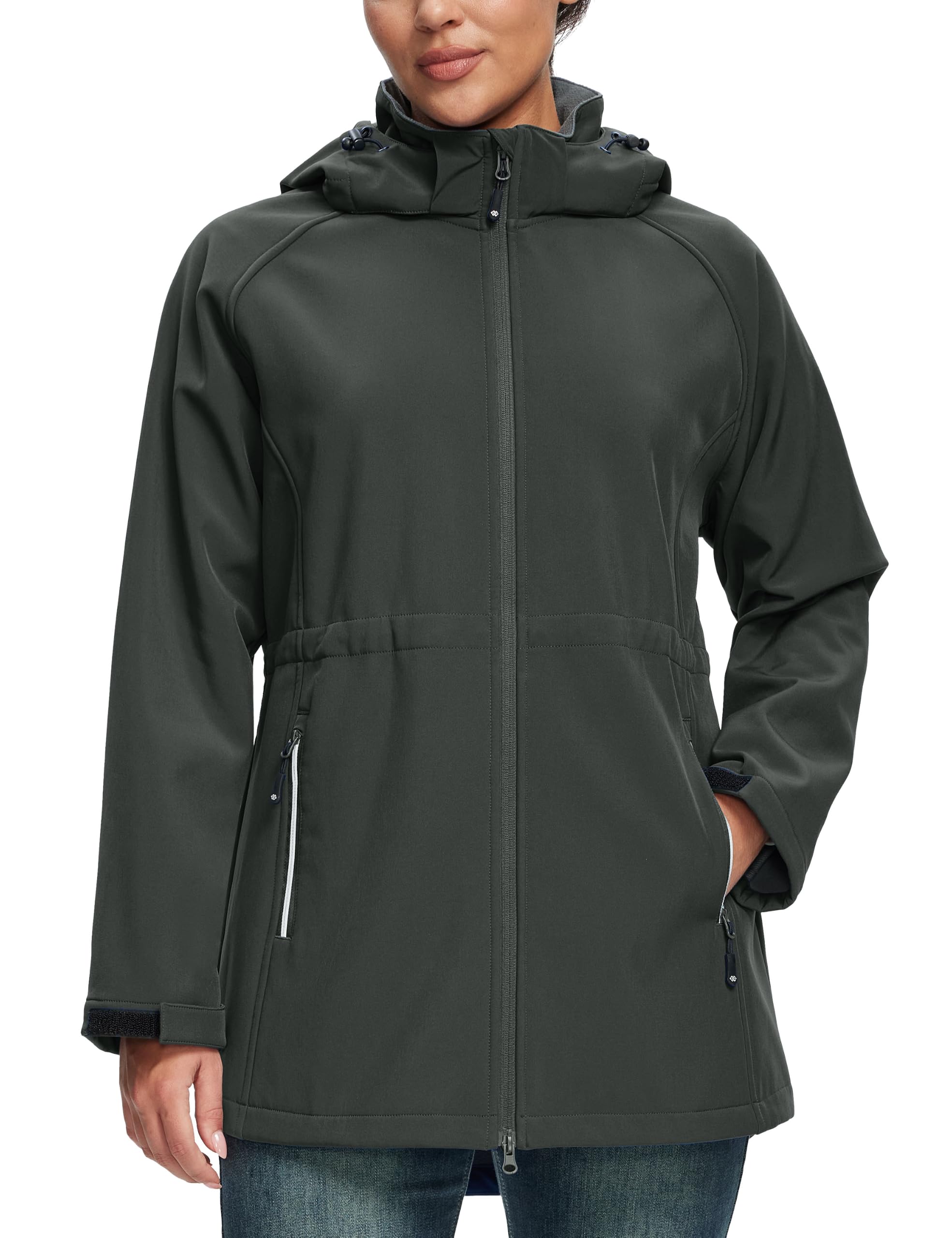MoFiz EUS-2XL damska kurtka softshellowa, długa z podszewką polarową, kurtka przejściowa