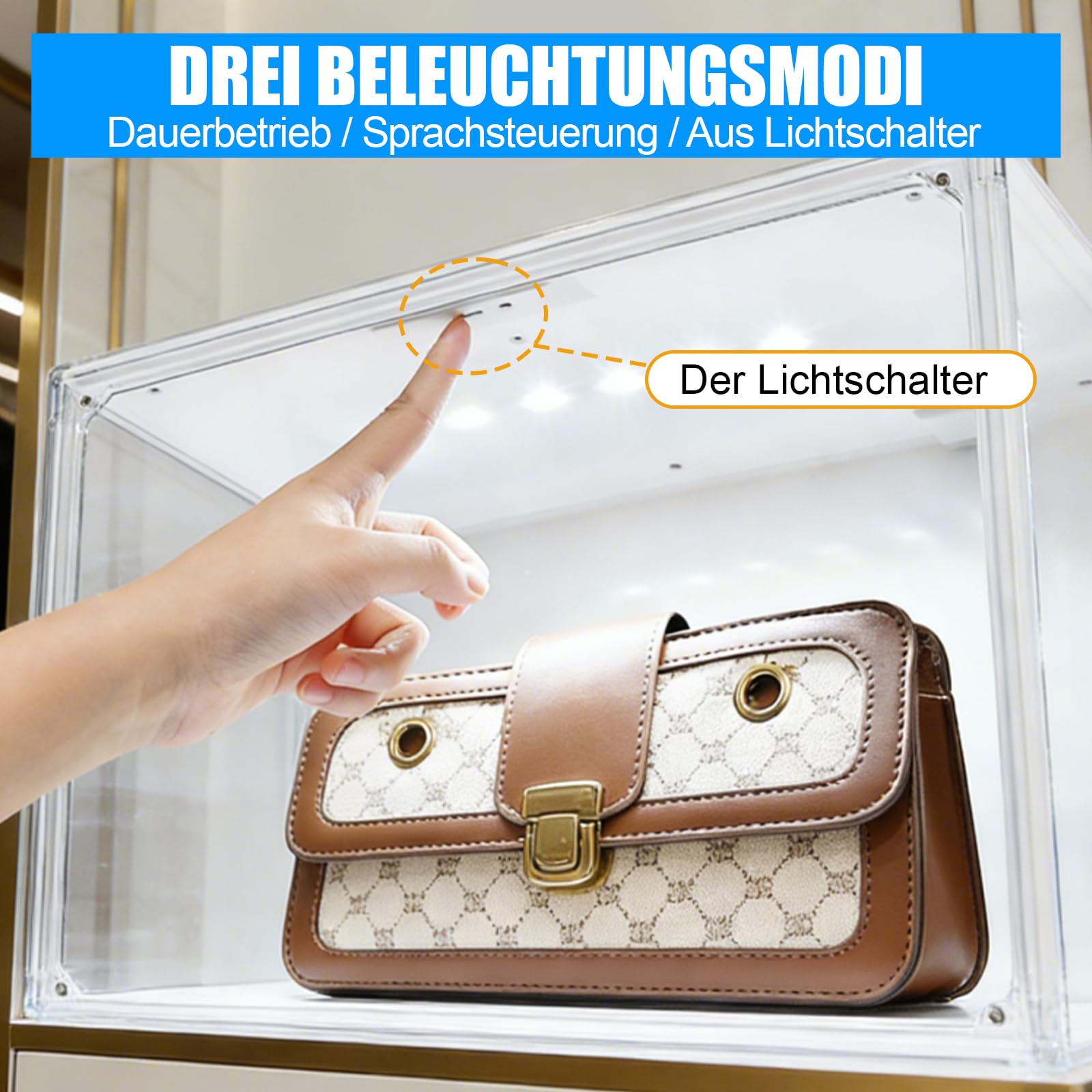 Transparente Stapelbare Aufbewahrungsschubladen mit Magnetischer Tür | 4 Pack Handtaschen Organizer mit LED, Handtaschen-Organizer für Schrank, Spielzeug-Organisation und Ausstellung L