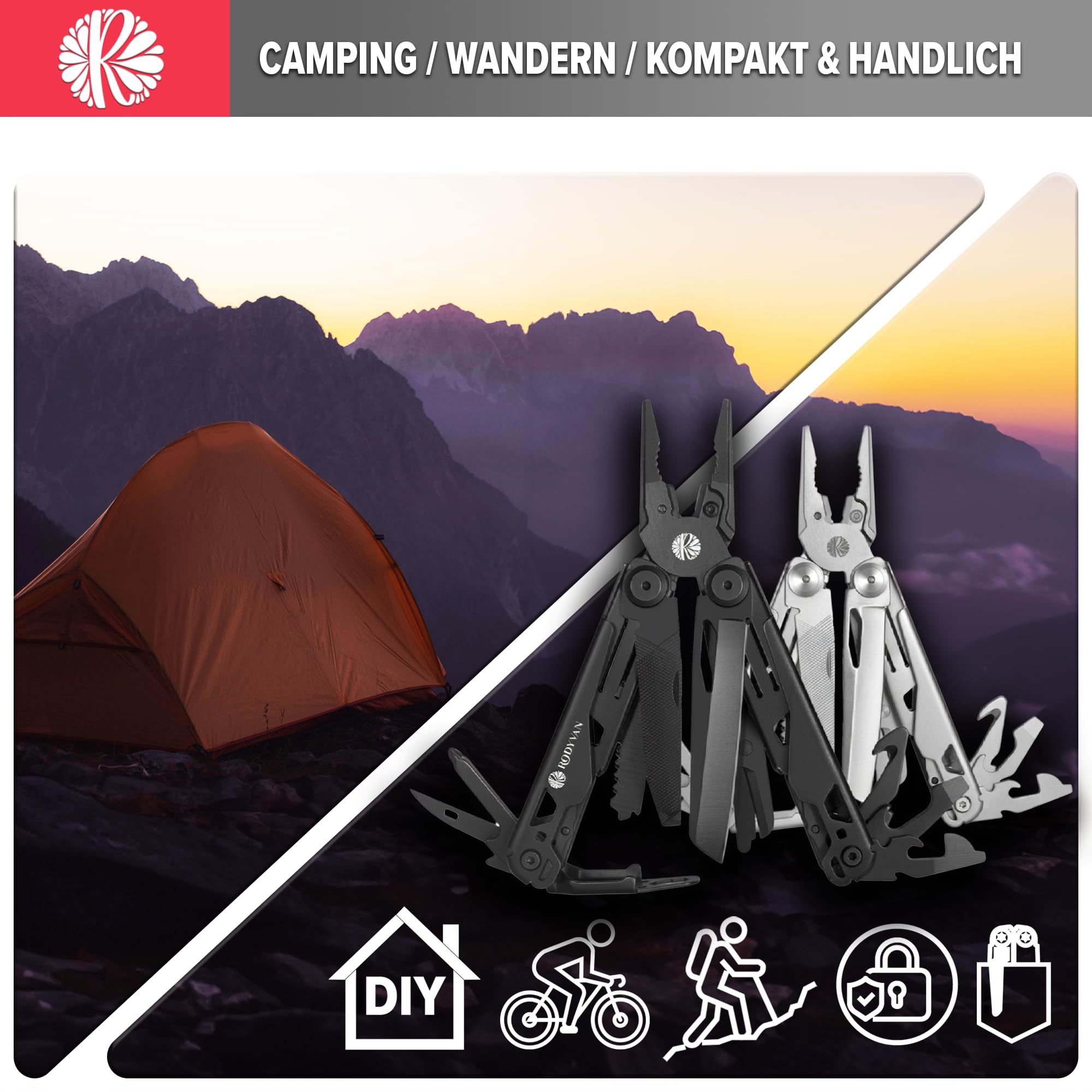 Multitools, 19-in-1 Edelstahl Multifunktions Zange mit Schärfer, Schraubendreher-Set, Flaschenöffner, Zubehör für Camping und Überleben. Geschenk für Männer und Väter. DIY Werkzeug-Kit für