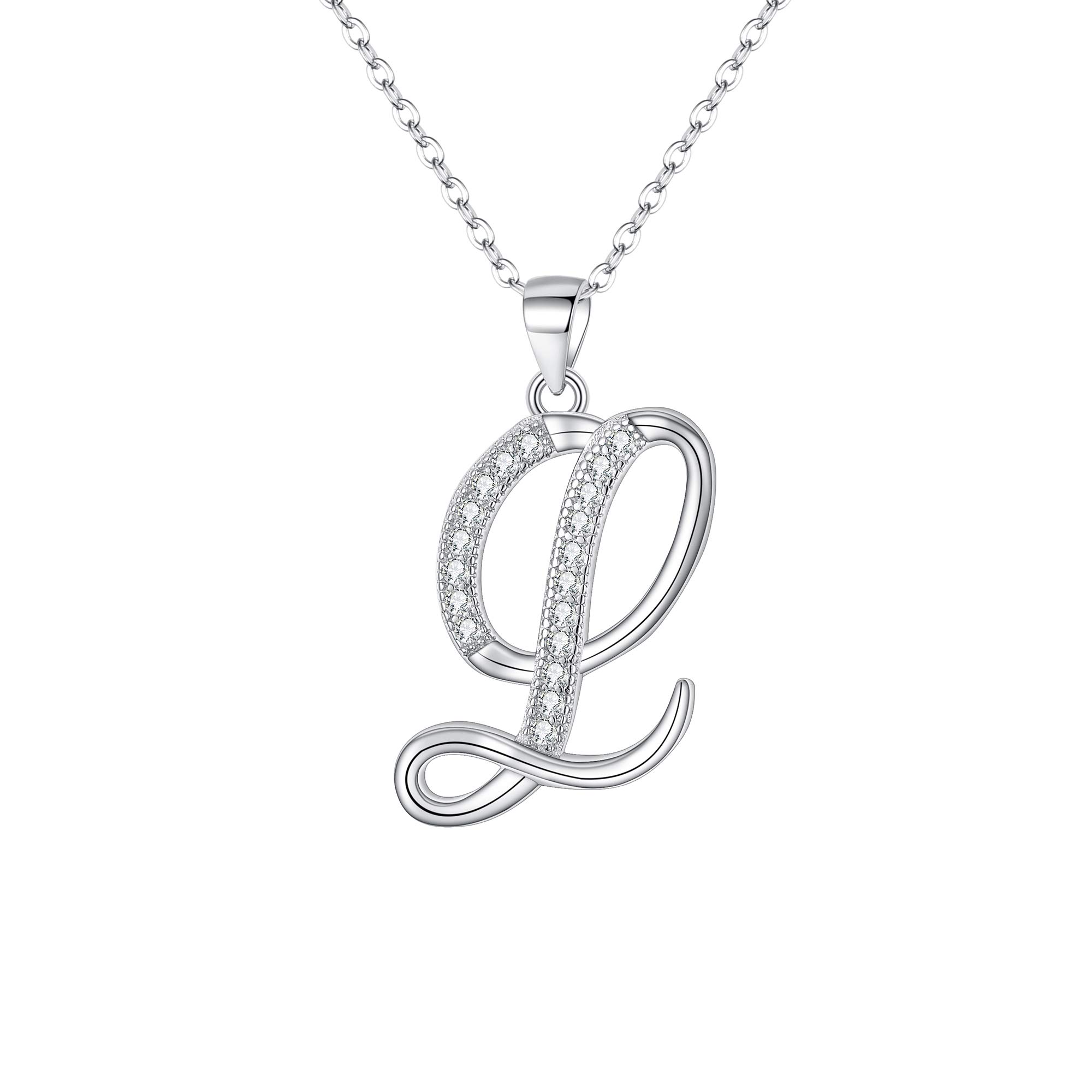 Collier lettre écriture cursive pendentif alphabet initial argent 925 zircon