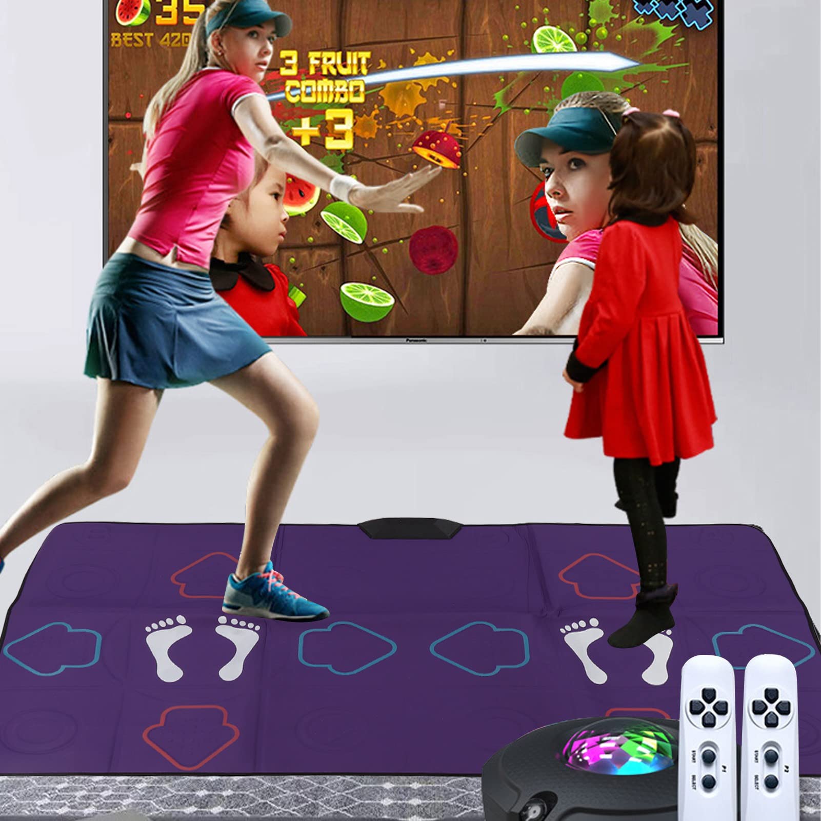 flexman Dance Mat for Kids and Adults, Double User TV Wirelessly Dance Mat with HD AR Camera 2 Remote Control, Musical Electronic Non Slip Dancing Step Pad for Home Gyms
