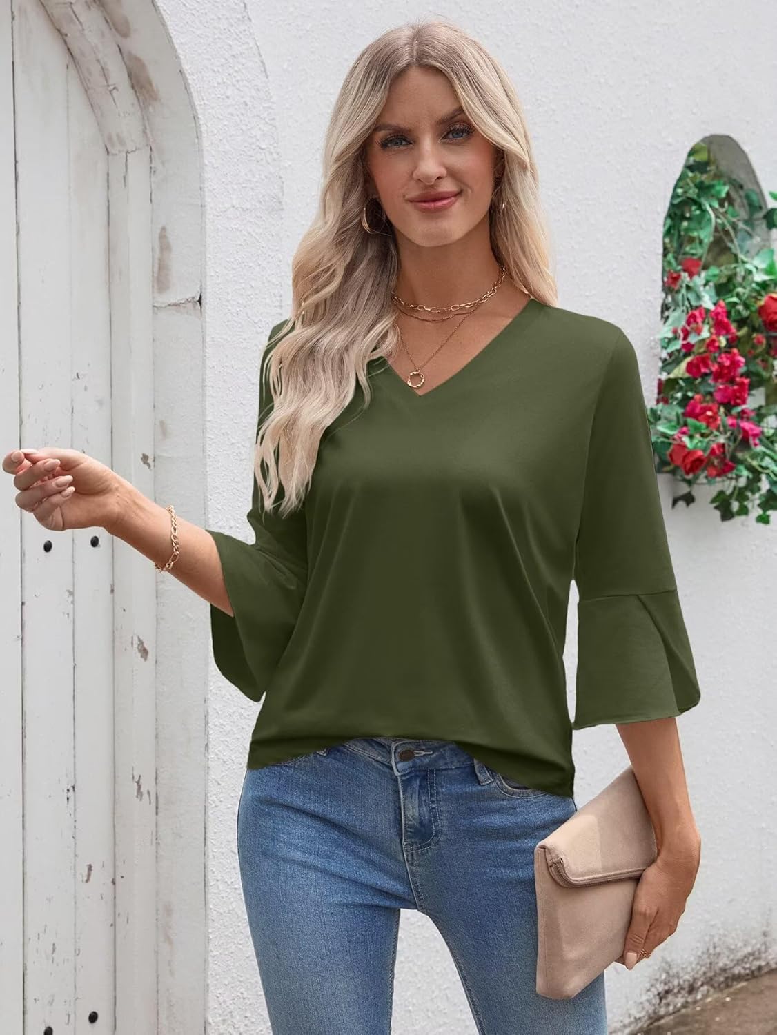 Valiamcep T Shirts Short Ruffle Sleeve V Neck Tees Womens Tops Beach Vacation 2026 Casual Summer Spring Outfits - Image 3