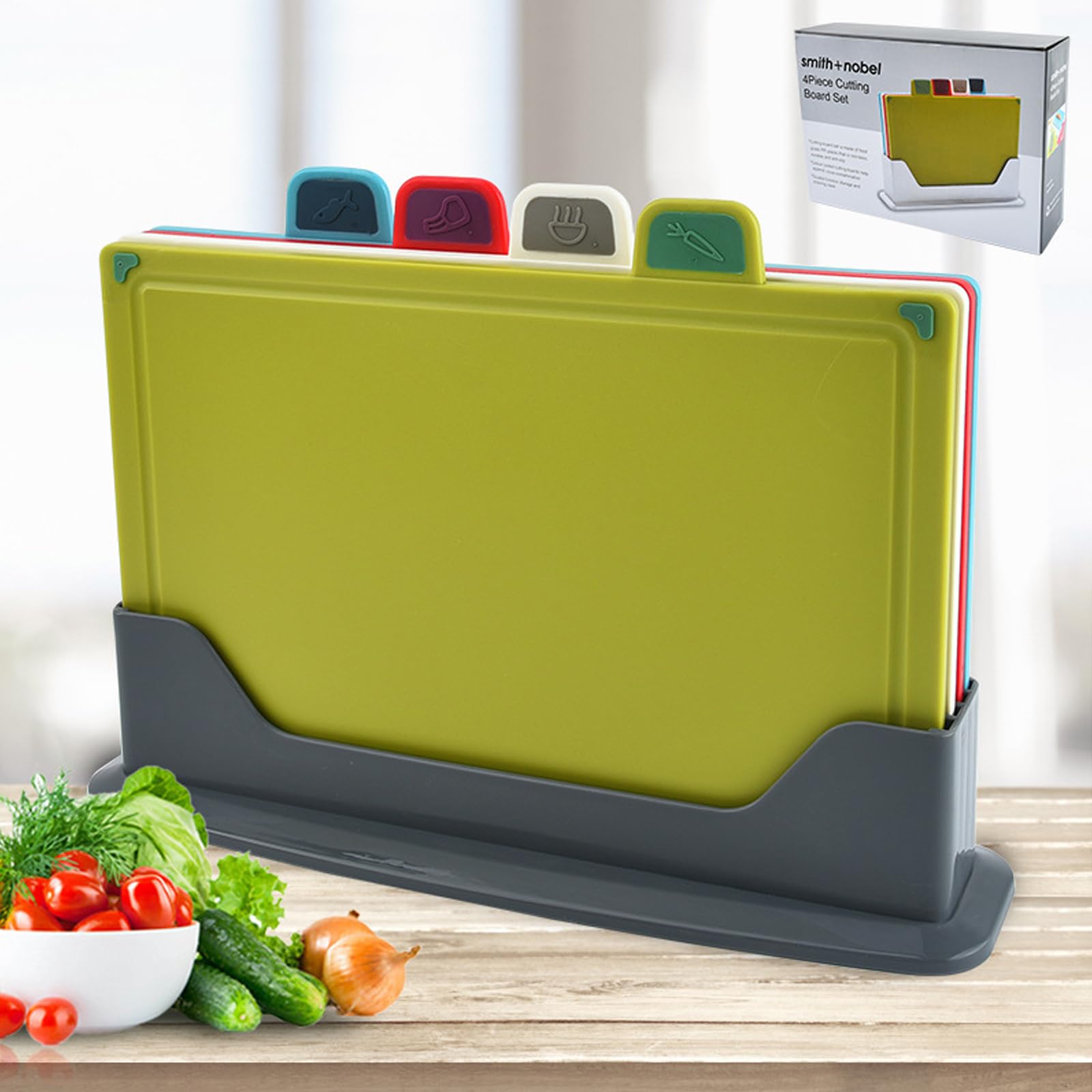 4-Piece Colour-Coded Chopping Board Set with Stand