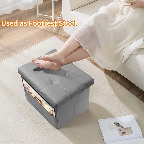 Miniatura 2 de VewePata Otomana plegable de almacenamiento, otomana de terciopelo con almacenamiento para sala de estar, dormitorio o dormitorio, taburete de
