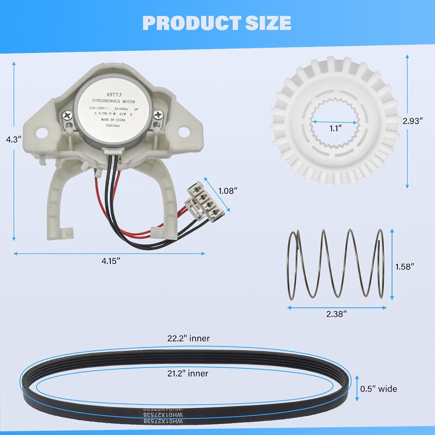WH03X30517 Washer Mode Shifter Actuator kit Compatible with GE Hotpoint top load washing machines, With WH05X24185 Washing Machine Clutch, WH01X27538 Drive Belt