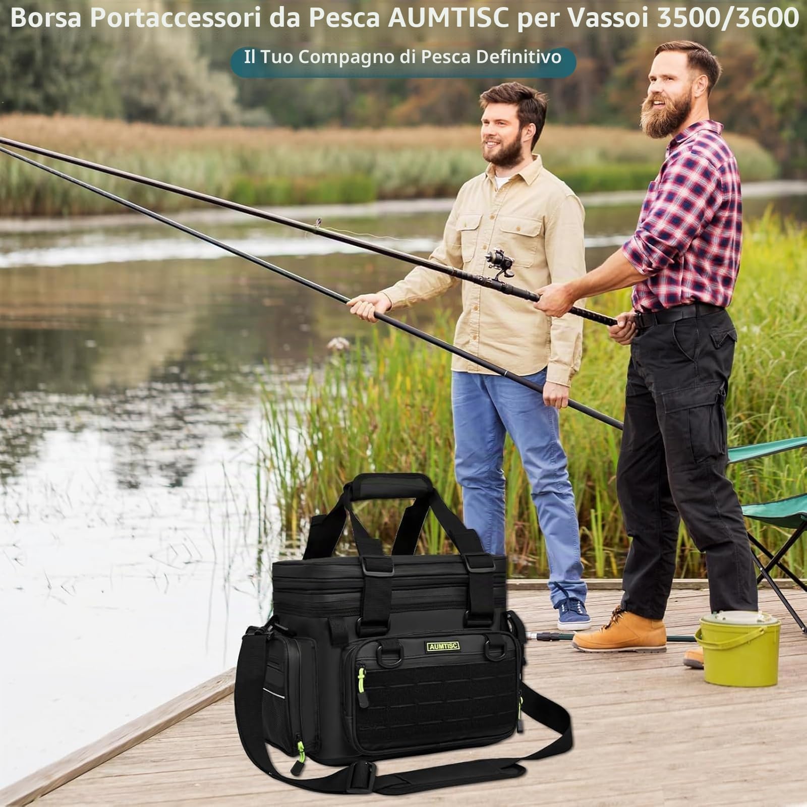 AUMTISC Borsa da pesca espandibile impermeabile grande capacità, borse scatola da pesca accessori