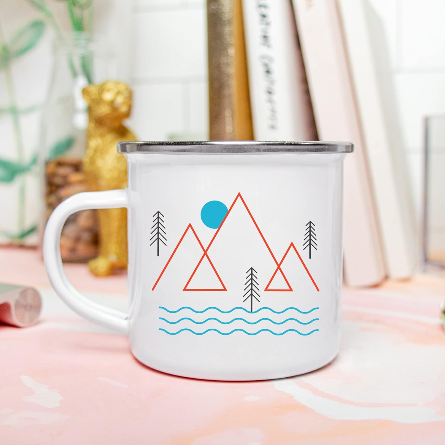 Journo Happy Camper Enamel Camping Mug - White, 10 Ounce (295 ml), Eco-Friendly Camp Mugs Perfect For Hot Morning Coffee Or Cool Campfire Whiskey. (Two Unique Styles To Choose From Travel Gear.) …