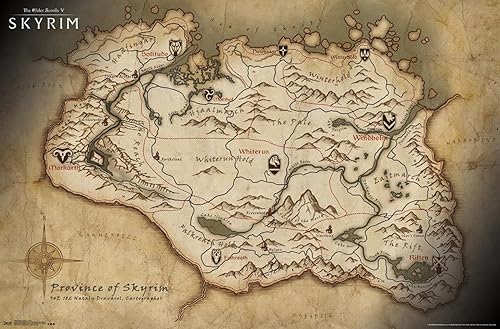 Vista 62 de The Elder Scrolls V: Skyrim - Póster de pared de mapa, 34 pulgadas de largo x 22.4 pulgadas de ancho, versión enmarcada de madera de granero Versión