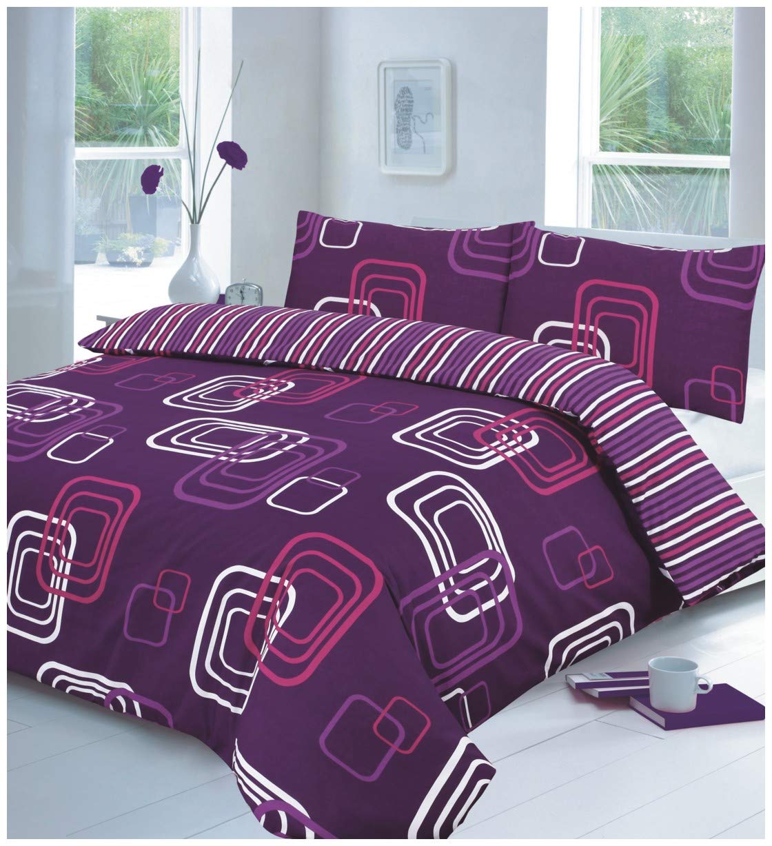Goldstar Blake Aubergine Goldstar® Floral Quilt Cover Bed Linen Duvet Cover Bedding Set (, Double)