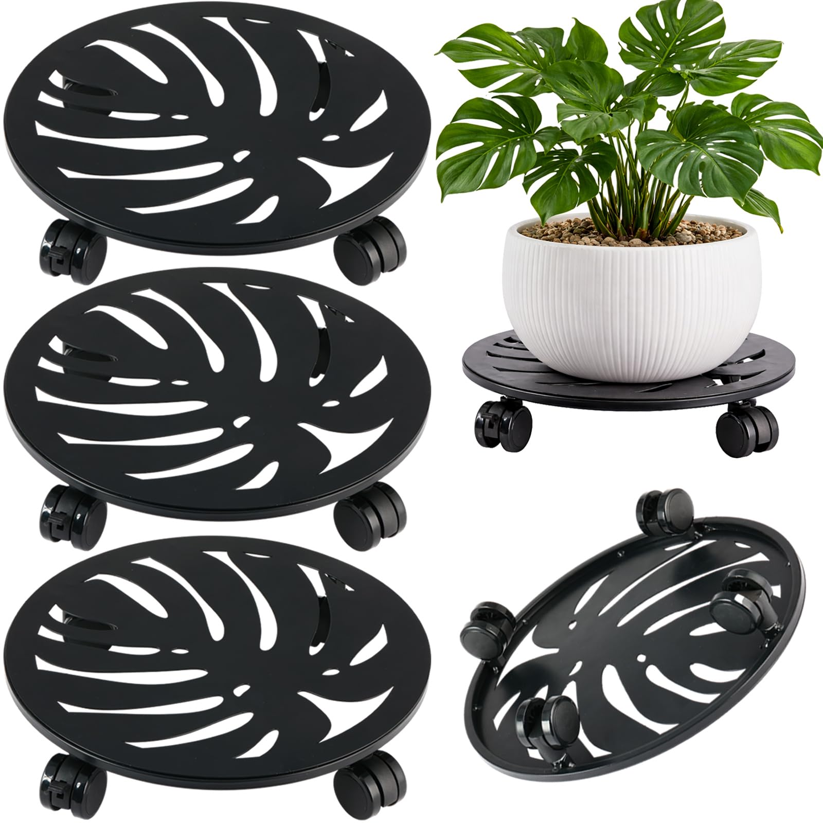 Chariot à roulettes pour plantes en métal grand support pot de fleur 30,5 cm